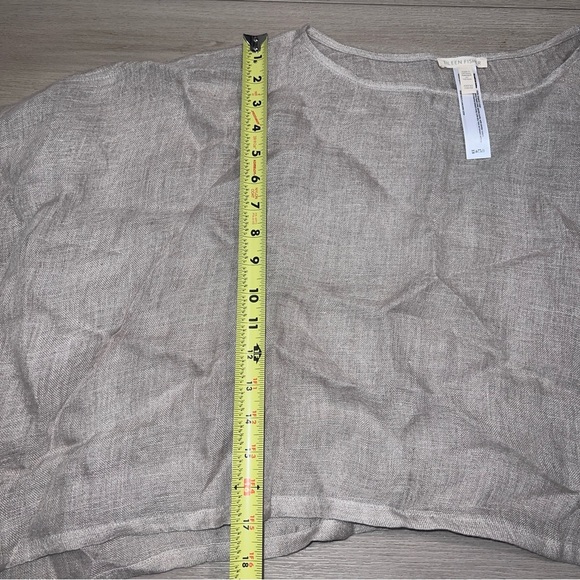 EILEEN FISHER XS Organic Linen Round Neck Short Sleeve Cropped Boxy Poncho Beige - Picture 5 of 10